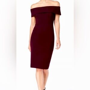 Calvin Klein Off the Shoulder Midi Dress in Plum